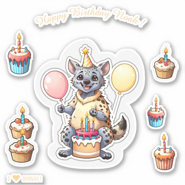 Cartoon hyena - Happy Birthday Personalized Sticker (Front)