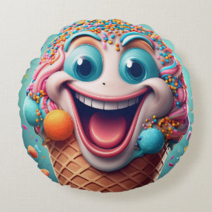 Cartoon Ice Cream Cone Round Pillow – Whimsical 