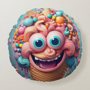 Cartoon Ice Cream Cone Round Pillow – Whimsical 