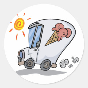 Cartoon Ice Cream Truck Fun Summer Dessert Classic Round Sticker