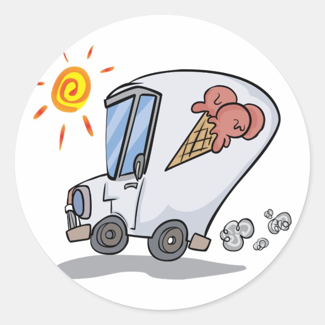 Cartoon Ice Cream Truck Fun Summer Dessert Classic Round Sticker (Front)