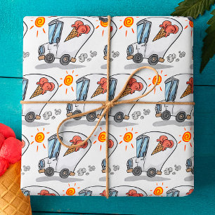 Cartoon Ice Cream Truck Fun Summer Dessert Wrapping Paper