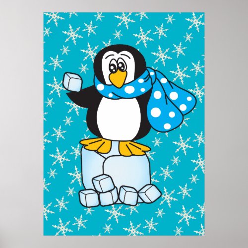 Cartoon Ice Cube Winter Penguin Poster