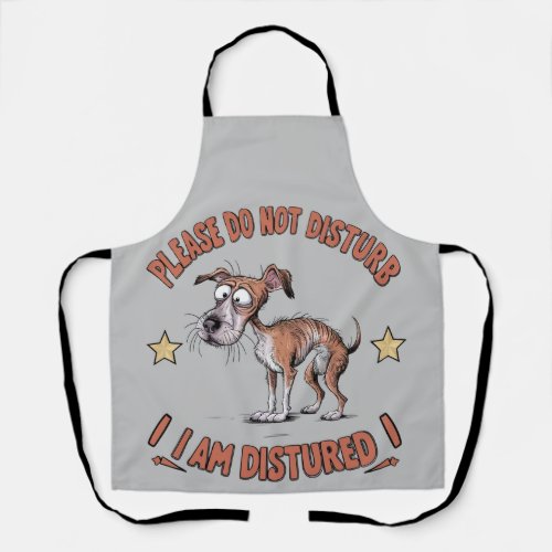 Cartoon illustration featuring a disheveled dog3 apron