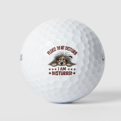 Cartoon illustration featuring a disheveled dog5 golf balls