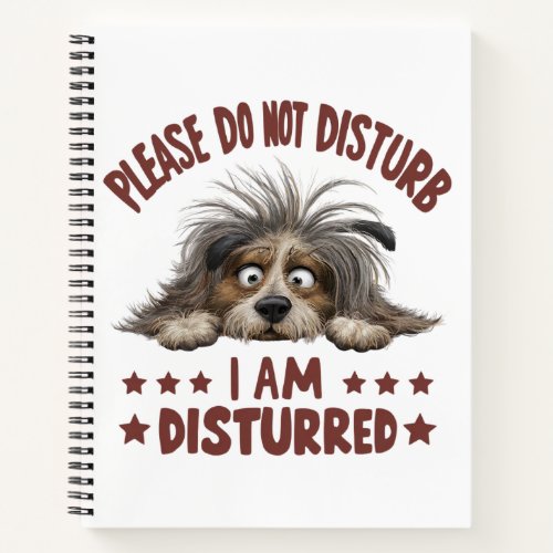Cartoon illustration featuring a disheveled dog5 notebook