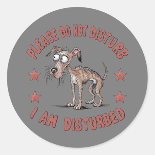 Cartoon illustration featuring a disheveled dog classic round sticker
