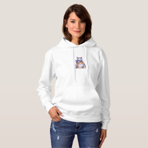 Cartoon Illustration of 3 Cute Cats overlapping Hoodie