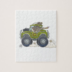 Cartoon illustration of a Elephant driving a jeep. Jigsaw Puzzle