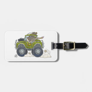 Cartoon illustration of a Elephant driving a jeep. Luggage Tag
