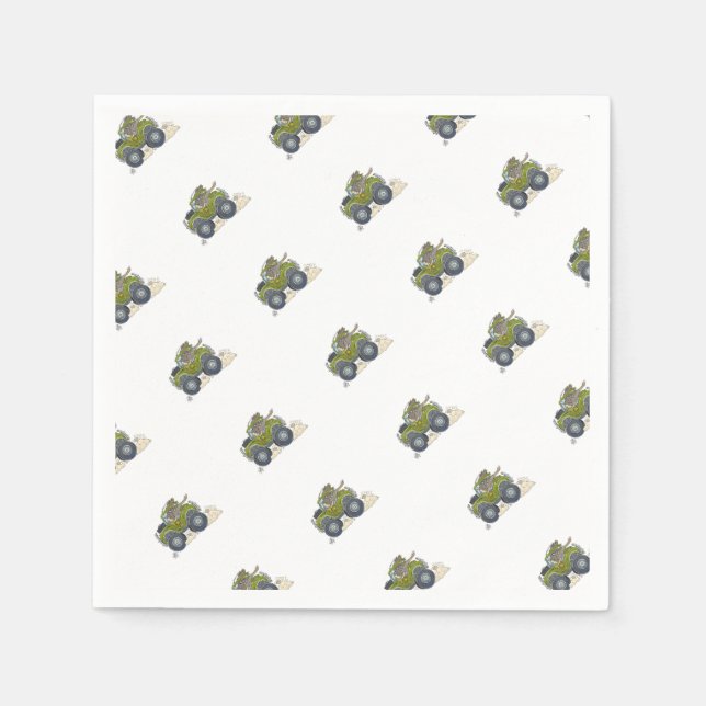 Cartoon illustration of a Elephant driving a jeep. Napkins (Front)