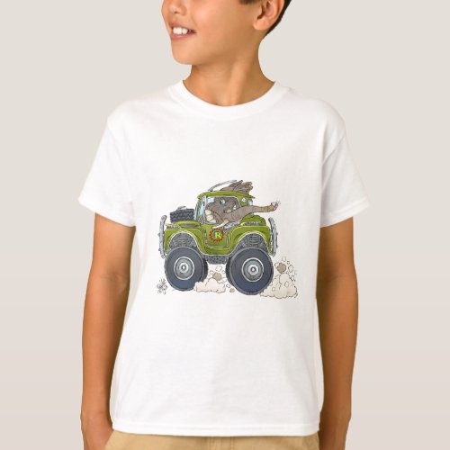 Cartoon illustration of a Elephant driving a jeep T_Shirt