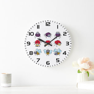 Cartoon Insects Funny Bees Ladybugs Spiders Large Clock