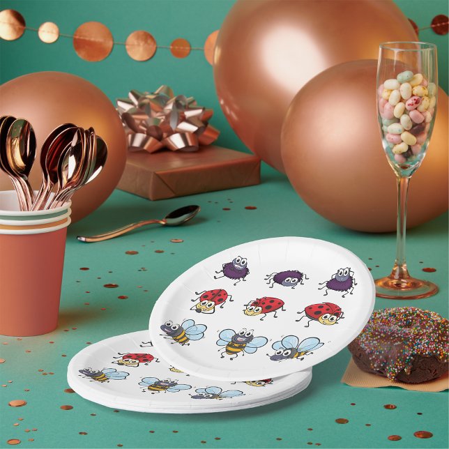 Cartoon Insects Funny Bees Ladybugs Spiders Paper Plates (Creator Uploaded)
