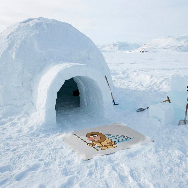 Cartoon Inuit Eskimo with Spear and Igloo Doormat (Creator Uploaded)