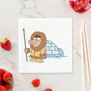Cartoon Inuit Eskimo with Spear and Igloo Napkins