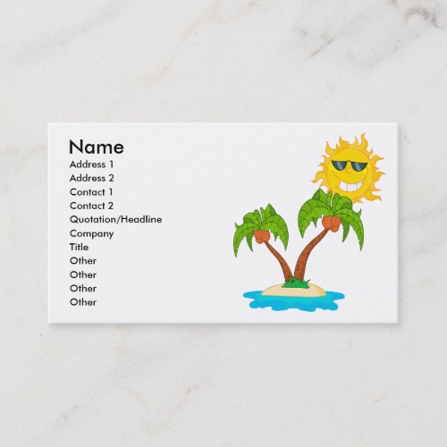 cartoon island sun and palm trees business card template