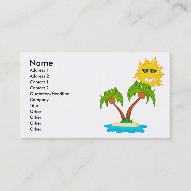 cartoon island sun and palm trees business card (Front)