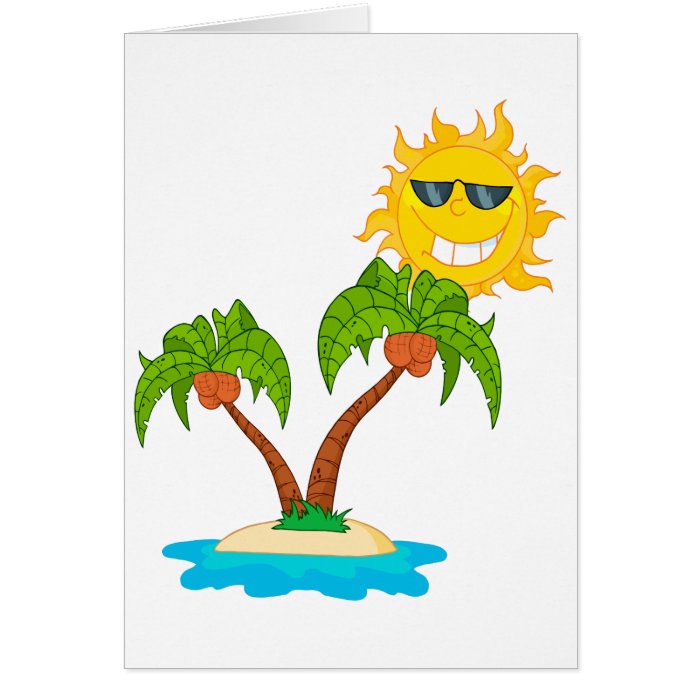 cartoon island sun and palm trees card