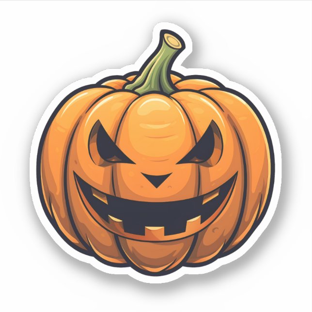 Cartoon Jack-O-Lantern Halloween Orange Pumpkin Sticker (Front)