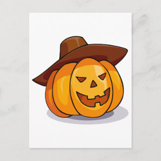 Cartoon Jack-o-Lantern Pumpkin Wearing Cowboy Hat Postcard