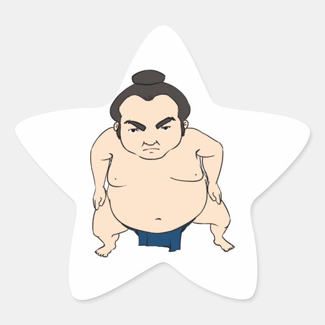 Cartoon Japanese Sumo Wrestler Star Sticker (Front)