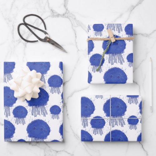 Cartoon Jellyfish Watercolor Painting Pattern Wrapping Paper Sheets