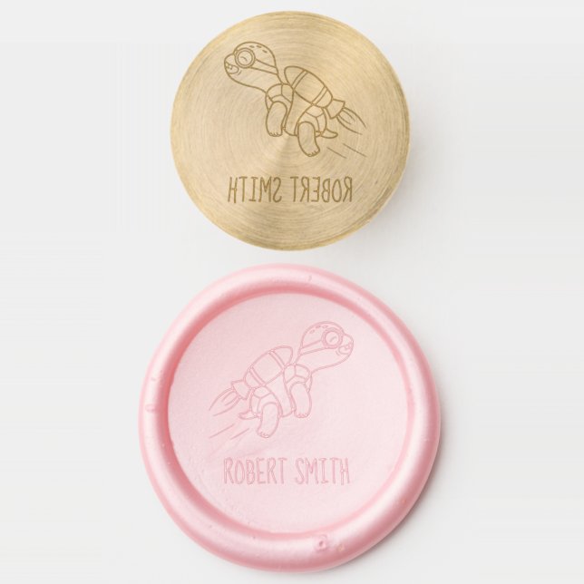 Cartoon Jetpack Turtle Custom Name Wax Seal Stamp (Stamped)