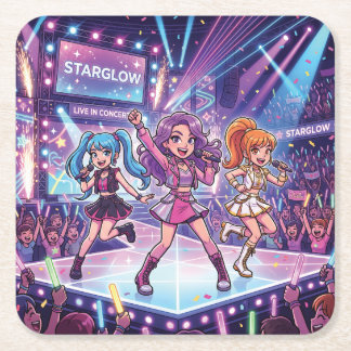 Cartoon JPop Girl Group Square Paper Coaster