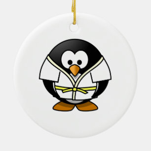 Cartoon Judo Penguin Ceramic Ornament