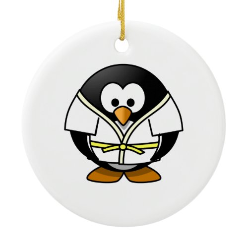 Cartoon Judo Penguin Ceramic Ornament