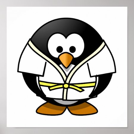 Cartoon Judo Penguin Poster