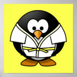 Cartoon Judo Penguin Yellow Background Poster at Zazzle