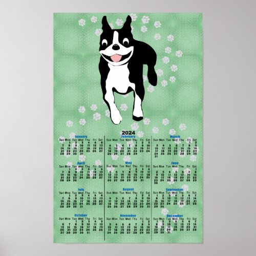 Cartoon Jumping Boston Terrier 2024 Calendar Poster