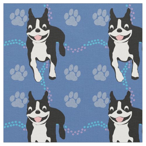 Cartoon Jumping Boston Terrier Fabric