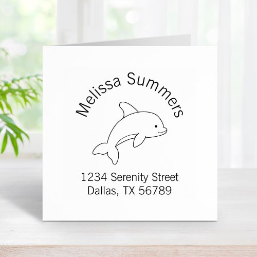 Cartoon Jumping Dolphin Address 1w Rubber Stamp