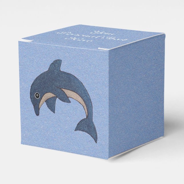 Cartoon Jumping Dolphin Glittery Dark Blue White Favor Boxes (Front Side)