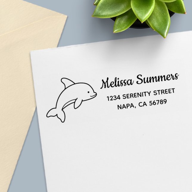 Cartoon Jumping Dolphin Return Address Self-inking Stamp (Creator Uploaded)