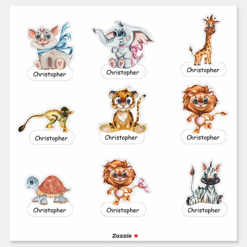 Cartoon Jungle Animals and Your Name Sticker