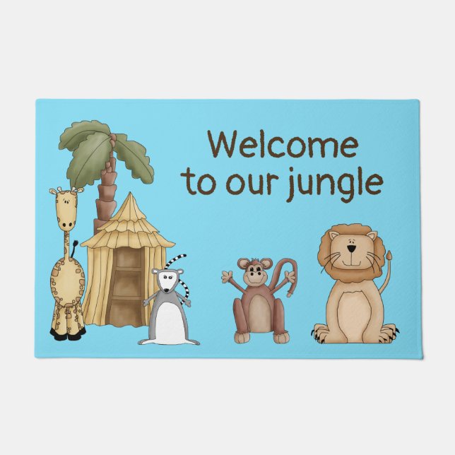Cartoon Jungle Animals Door Mat (Front)