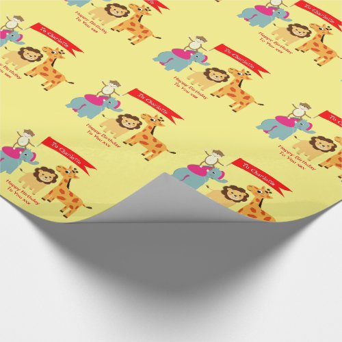 Cartoon Jungle Animals Happy Birthday Personalized Wrapping Paper