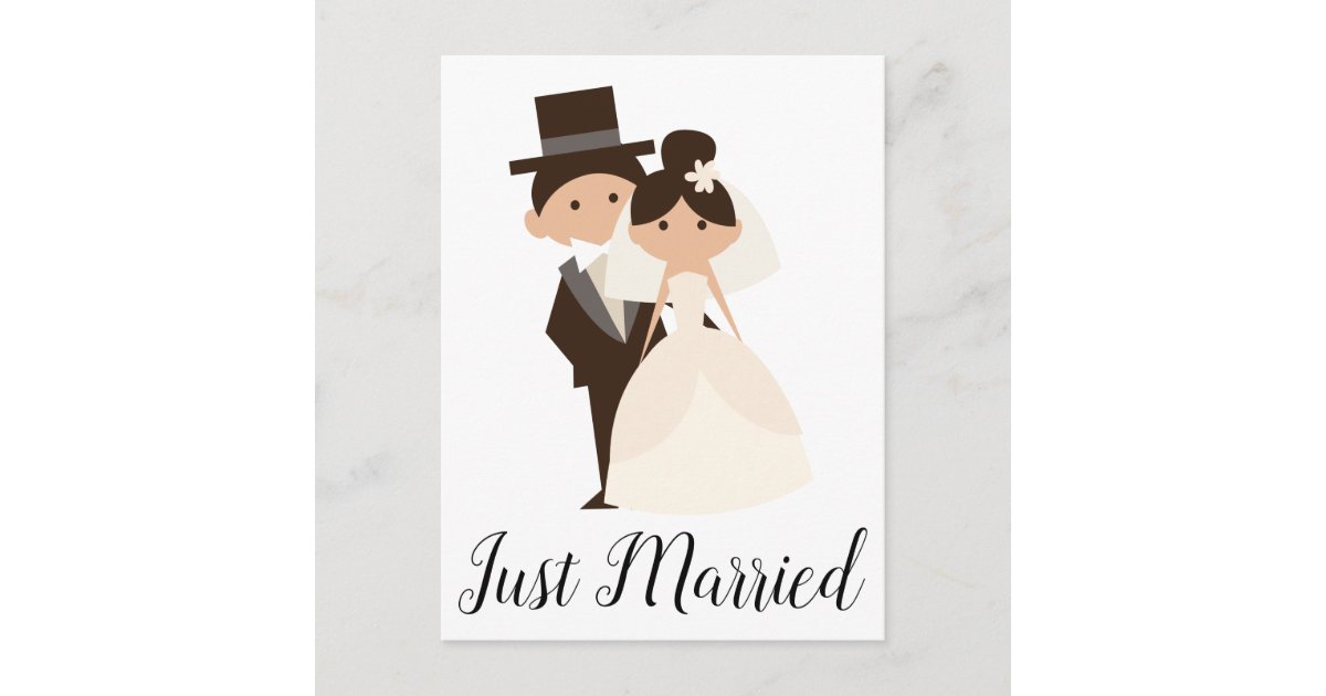 Cartoon Just Married Bride Groom Wedding Announcement Postcard