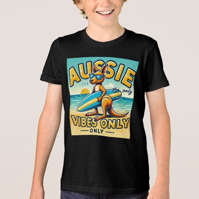 Cartoon Kangaroo Surfing Graphic Tee for Beach Lov (Front)