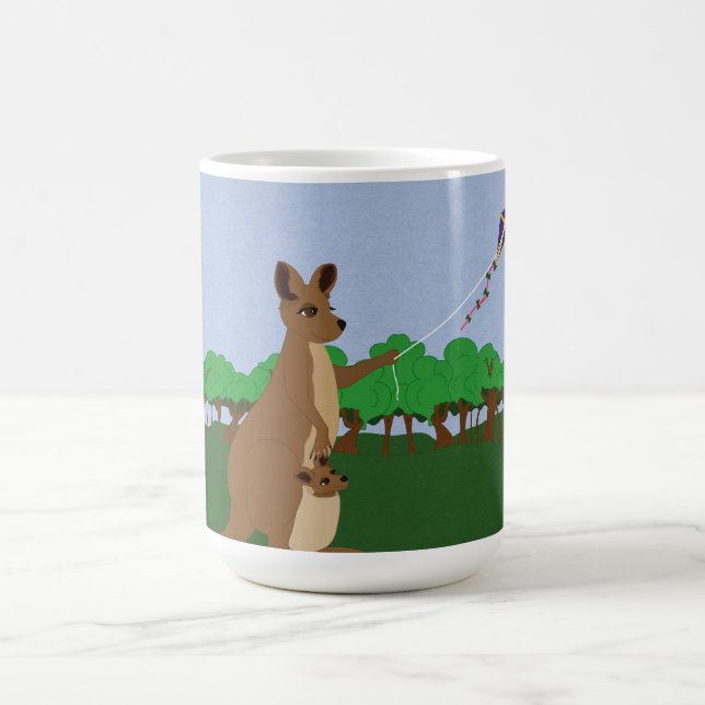 Cartoon Kangaroos Flying a Kite Coffee Mug (Center)