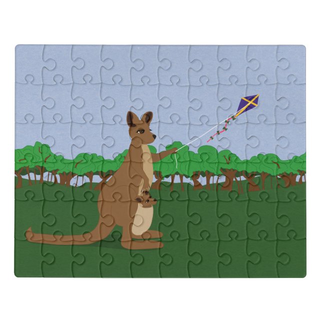 Cartoon Kangaroos Flying a Kite Jigsaw Puzzle (Puzzle Horizontal)