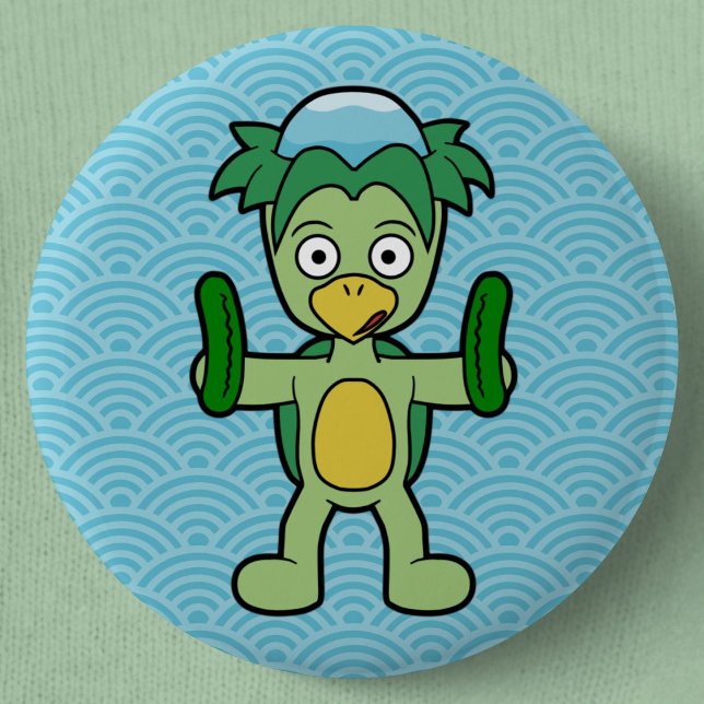 Cartoon Kappa Yokai- Japanese Folklore  Button (Cartoon Kappa Yokai Can Badge- Detail View)