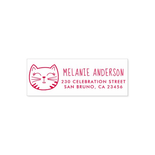 Cartoon Kawaii Cat Custom Name  Return Address Self_inking Stamp