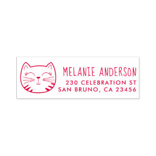 Cartoon Kawaii Cat Custom Name & Return Address Self-inking Stamp