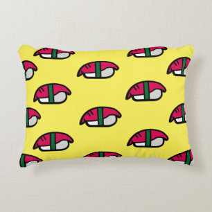 Cartoon Kawaii Sushi, Fish Rice & Seaweed Accent Pillow