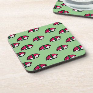 Cartoon Kawaii Sushi, Fish Rice & Seaweed Beverage Beverage Coaster